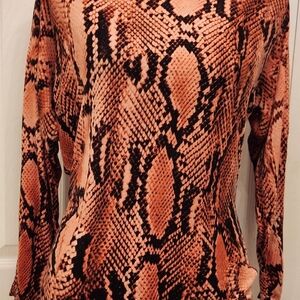 INC International Concepts Orange and Brown Snake Skin Patterned Top Sz Lg